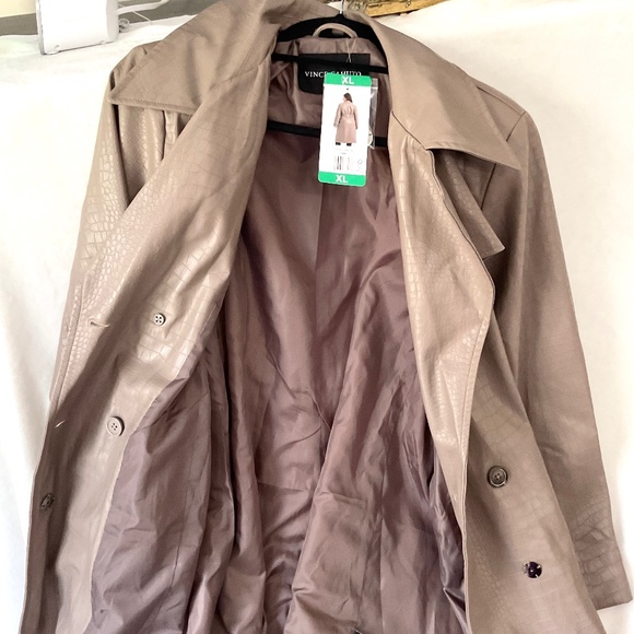NWT Vince Camuto Faux Leather Trench Coat Tan Croc Embossed  Maxi Jacket Size XL - Picture 12 of 14